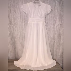 Girl's White Flutter Sleeve Dress